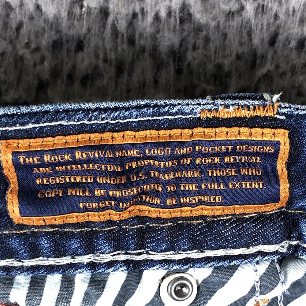 Rock Revival Easy Straight Jeans Womens 26 Blue Med Wash Stretch Rhinestone - Picture 16 of 16